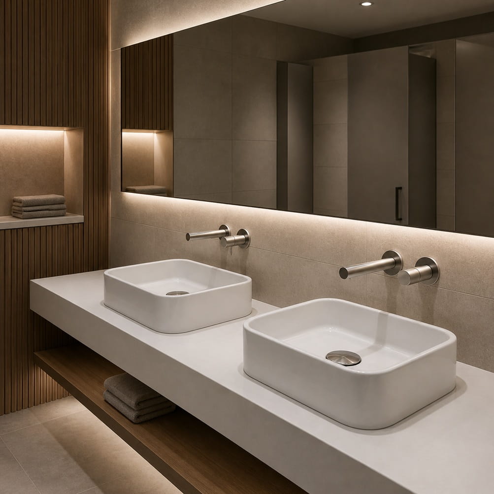 Fontana Sierra white touchless sensor sink faucet for modern restroom design